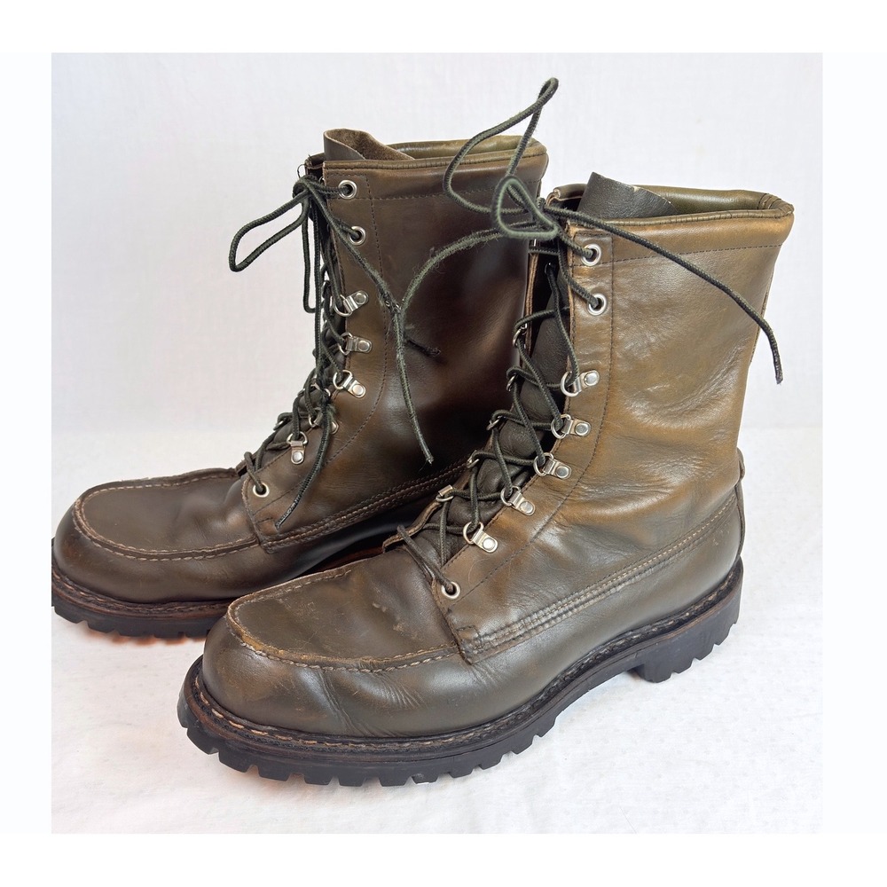Vtg Browning Arms Sportsmans Boots Mens Olive Green Leather USA Vibram 10.5 EE